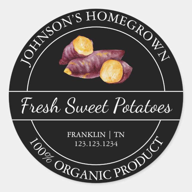 Homegrown Garden Fresh Organic Sweet Potato Label (Front)