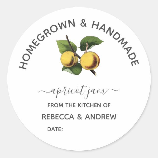Homegrown & Handmade Apricot Jam Vintage Classic Round Sticker (Front)