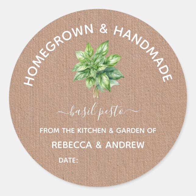 Homegrown & Handmade Basil Pesto Home Canning Classic Round Sticker (Front)