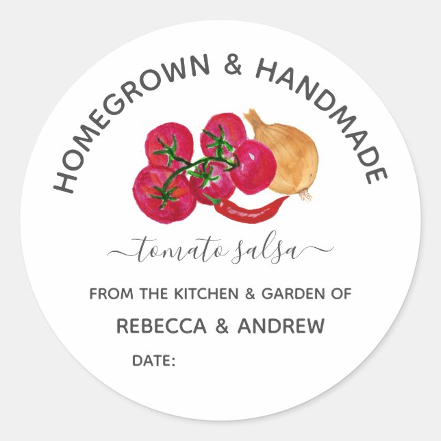 Homegrown & Handmade Chill Tomato Salsa Mason Jar  Classic Round Sticker (Front)