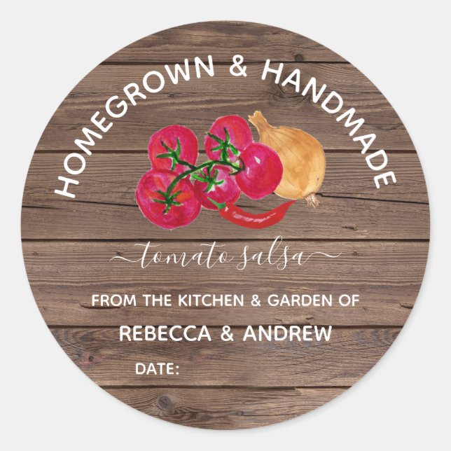 Homegrown & Handmade Chill Tomato Salsa Mason Jar  Classic Round Sticker (Front)
