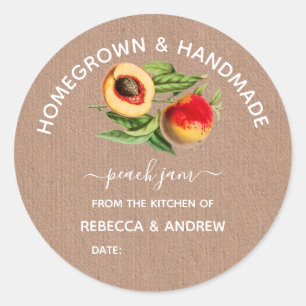 Homegrown & Handmade Peach Jam Kraft Paper, Classic Round Sticker