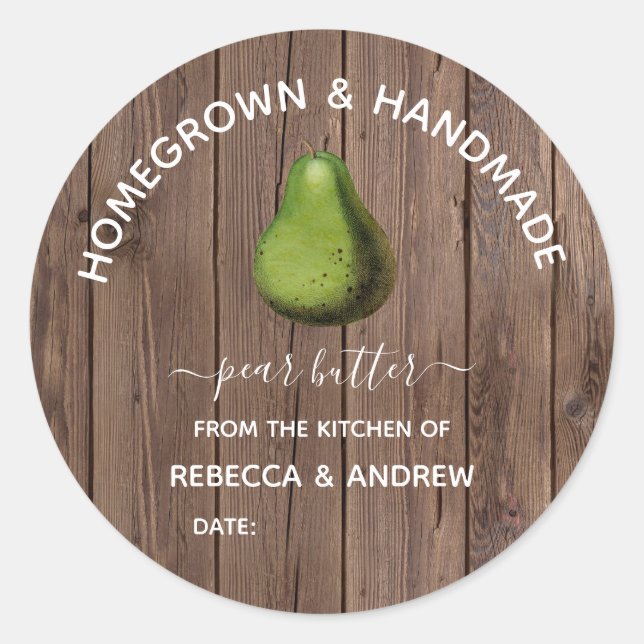 Homegrown & Handmade Pear Butter Barn Wood Classic Round Sticker (Front)