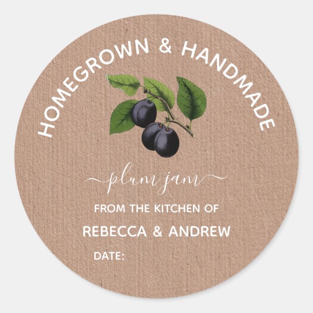Homegrown & Handmade Plum Jam Kraft Paper  Classic Round Sticker (Front)