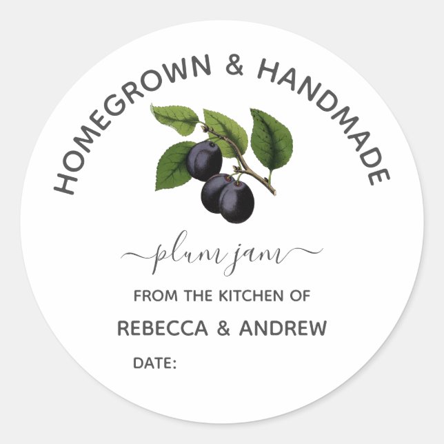 Homegrown & Handmade Plum Jam Vintage Classic Round Sticker (Front)