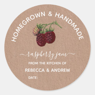 Homegrown & Handmade Raspberry Jam Kraft Paper Classic Round Sticker