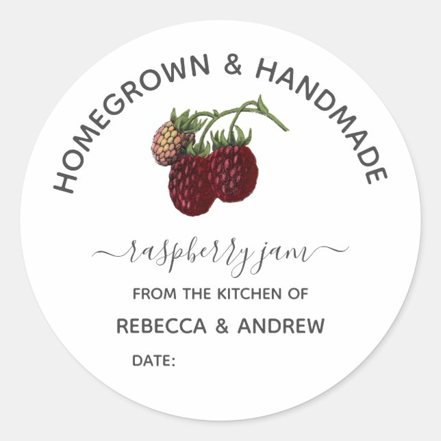 Homegrown & Handmade Raspberry Jam Vintage Classic Round Sticker (Front)