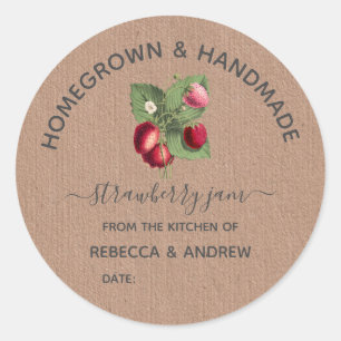 Homegrown & Handmade Strawberry Jam Kraft Paper Classic Round Sticker