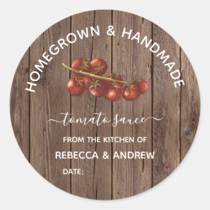 Homegrown & Handmade Wood Tomato Sauce  Mason Jar  Classic Round Sticker