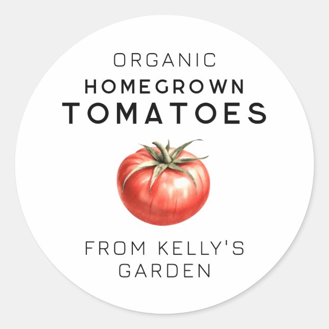 Homegrown Tomato label with watercolour tomato (Front)