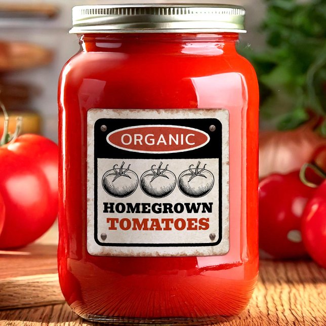 Homegrown tomatoes with rusty background square sticker (Creator Uploaded)