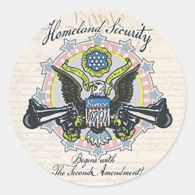 Homeland Security Gun-Toting Eagle Gear Classic Round Sticker (Front)
