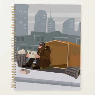 Homeless Man Holding Help Sign Urban Poverty Planner