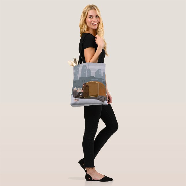 Homeless Man Holding Help Sign Urban Poverty Tote Bag (Creator Uploaded)