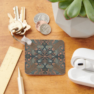 Homely cottage pattern key ring