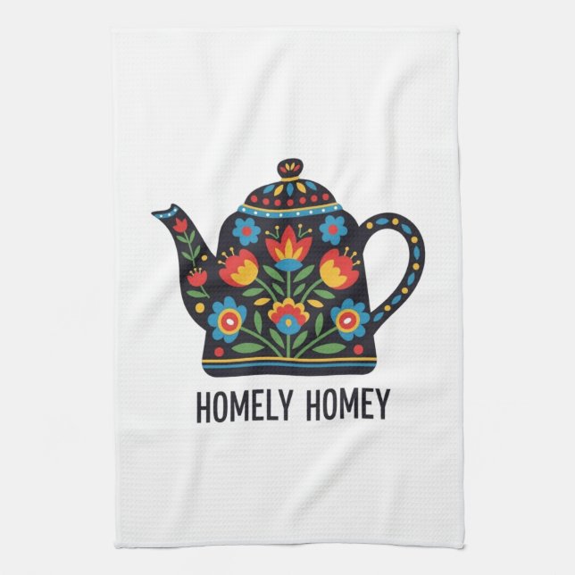 Homely home teapot design tea towel (Vertical)