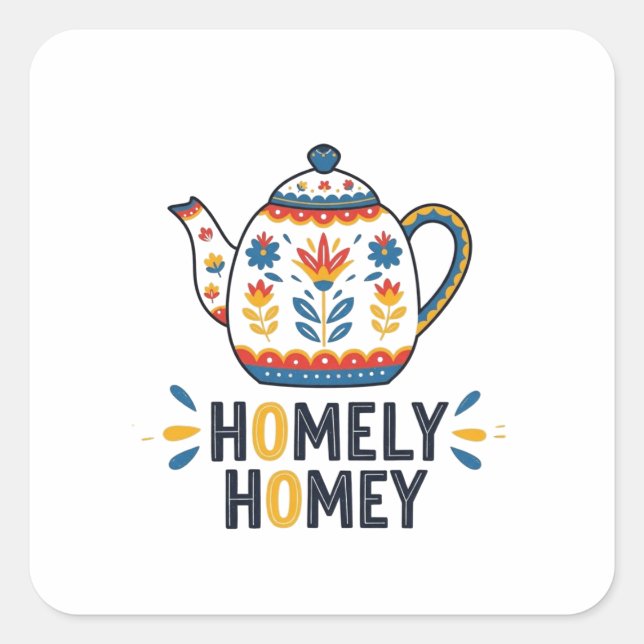 Homely homey cozy teapot design   square sticker (Front)