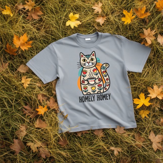 Homely homey happy cat design T-Shirt (Homely homey happy cat t-shirt design in grey colour version)