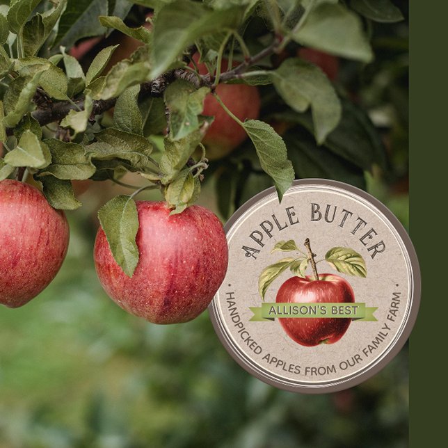 HOMEMADE APPLE BUTTER Grunge Font Kraft and Brown Classic Round Sticker (Creator Uploaded)