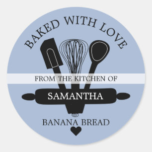 Homemade Baked With love Banana Bread Dusty Blue Classic Round Sticker