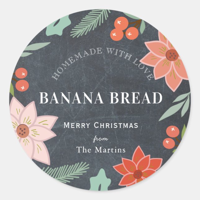 Homemade Baking Gifts Floral Chalkboard Holiday Classic Round Sticker (Front)