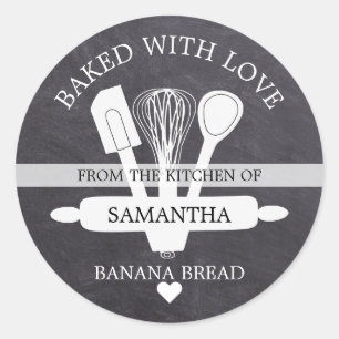 Homemade Banana Bread Baked With love Chalkboard Classic Round Sticker