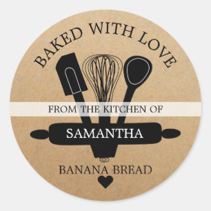 Homemade Banana Bread Baked With love Rustic Kraft Classic Round Sticker