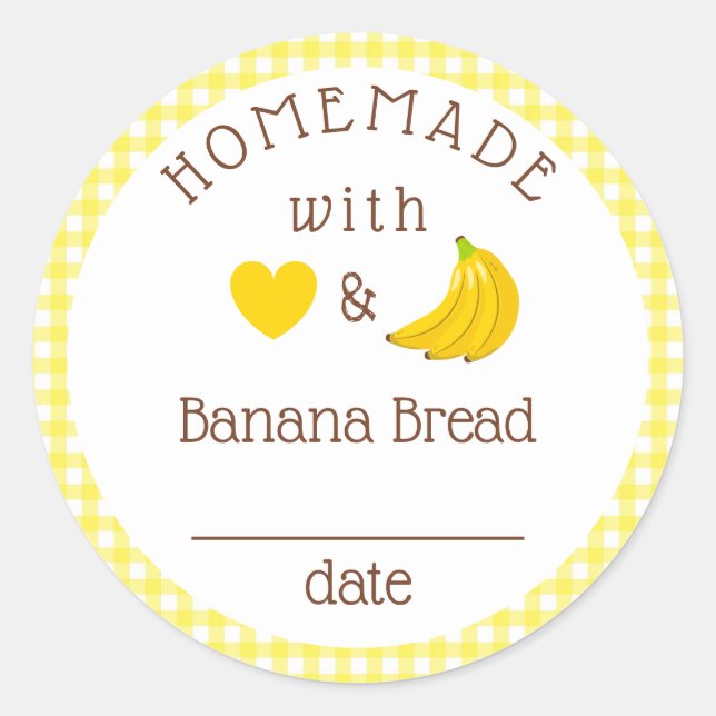 Homemade Banana Bread Gingham  Classic Round Sticker (Front)