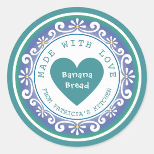 Homemade Banana Bread Made With Love Teal  Classic Round Sticker