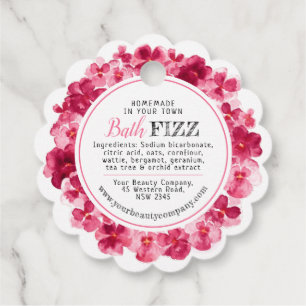 Homemade bath fizz pansy red pink white favour tag