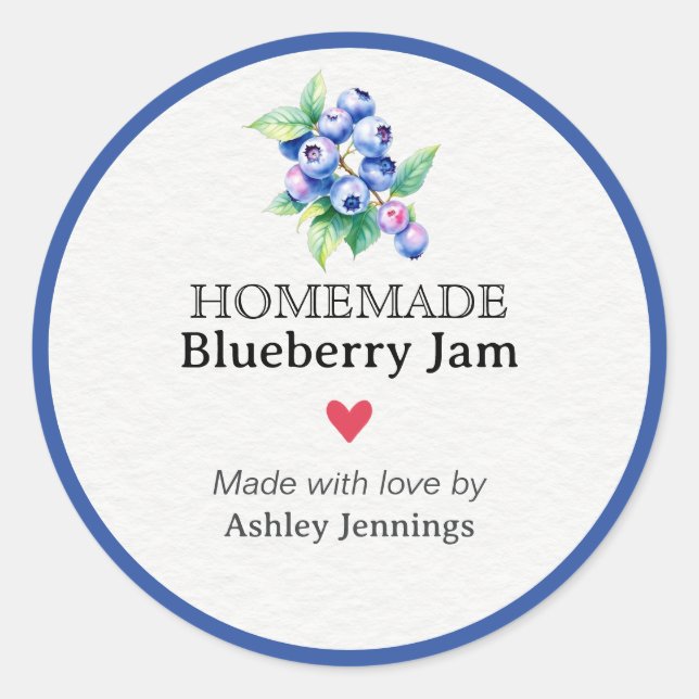 Homemade Blueberry Jam Label | Custom Sticker (Front)