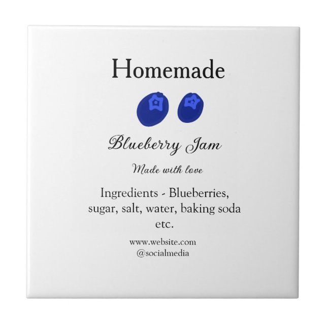 Homemade blueberry jam made with love add text ceramic tile (Front)