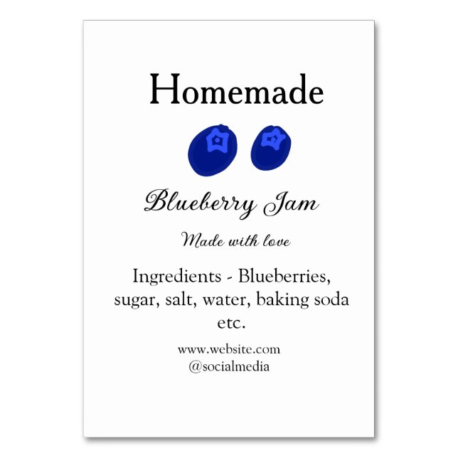 Homemade blueberry jam made with love add text table number (Front)
