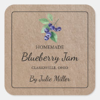 Homemade Blueberry Jam Square Kraft Paper Label