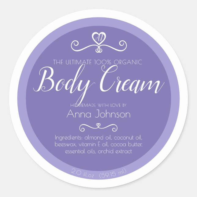 Homemade body cream ingredients blue white label (Front)