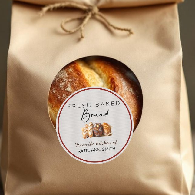 Homemade Bread Bakery Label Round Stickers  (Custom bread sticker for homemade baked goods)
