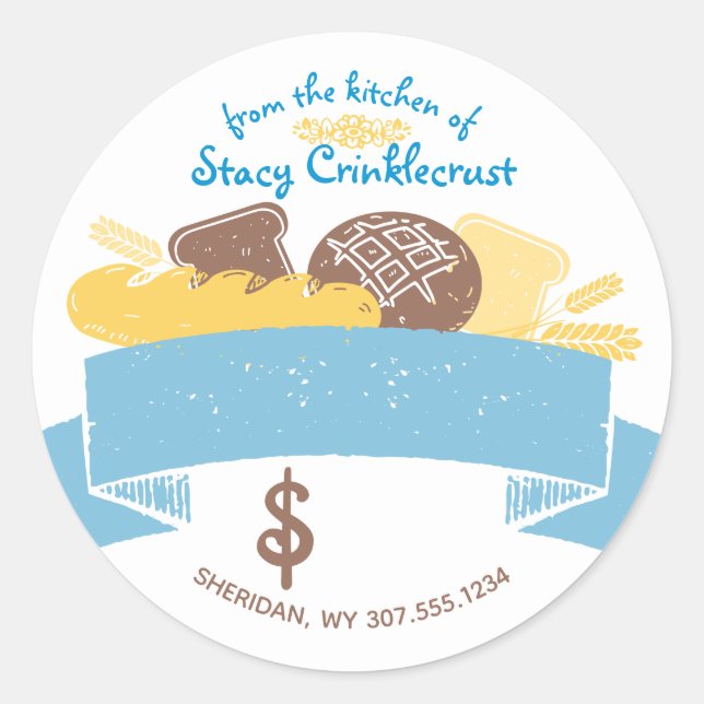 Homemade bread loaf wheat bakery price packaging classic round sticker (Front)