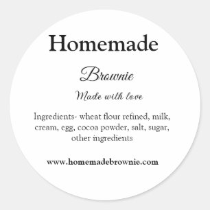 Homemade brwonie made with love add text website classic round sticker