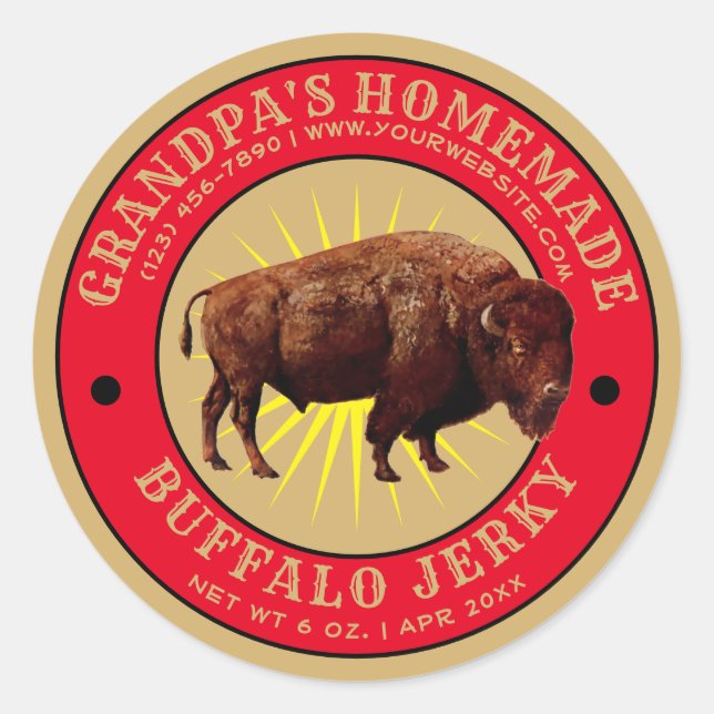 Homemade Buffalo Jerky Template Classic Round Sticker (Front)