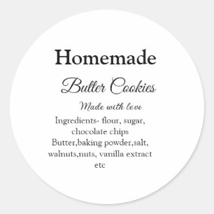 Homemade butter cookies made with love add text classic round sticker