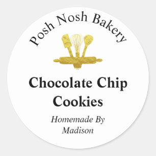 Homemade By Gold Whisk on White Baked Goods Classic Round Sticker