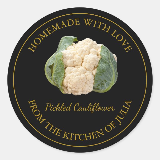 Homemade Cauliflower Pickle Label | Black (Front)