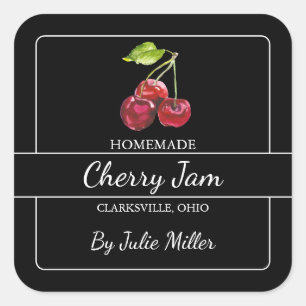 Homemade Cherry Jam Square Label Black