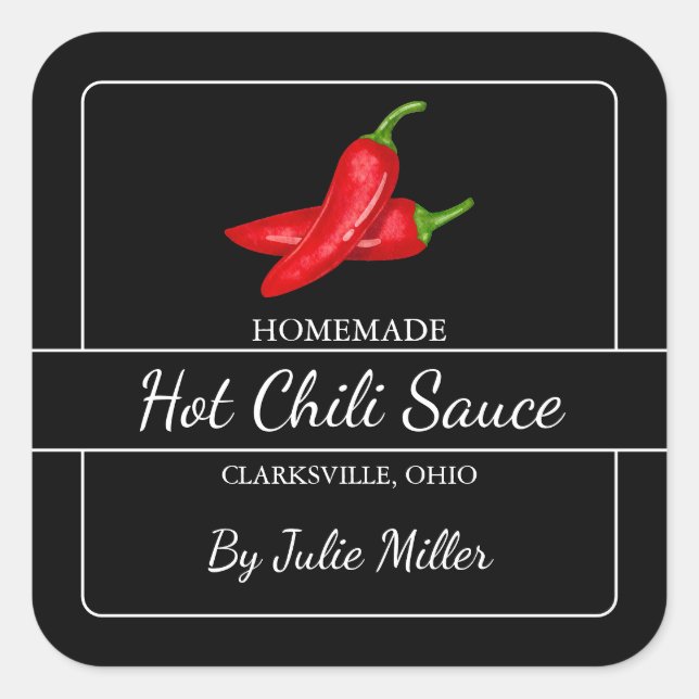 Homemade Chilli Sauce Square Label Black (Front)