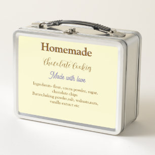 Homemade chocolate cookies made with love add text metal lunch box