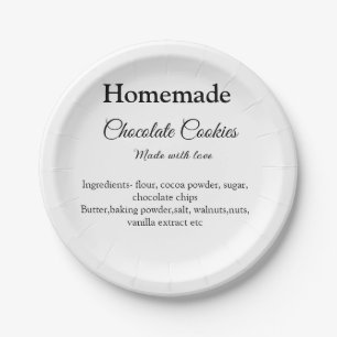 Homemade chocolate cookies made with love add text paper plate