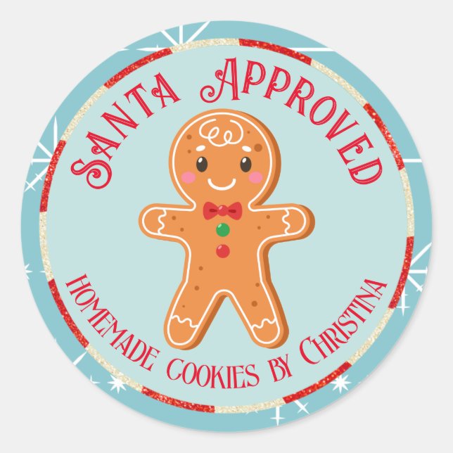 Homemade Christmas Cookies Santa Approved Blue Classic Round Sticker (Front)