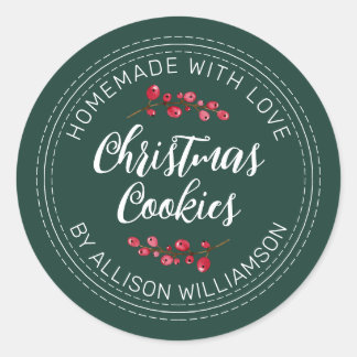 Homemade Christmas Cranberry Cookies Dark Green Classic Round Sticker