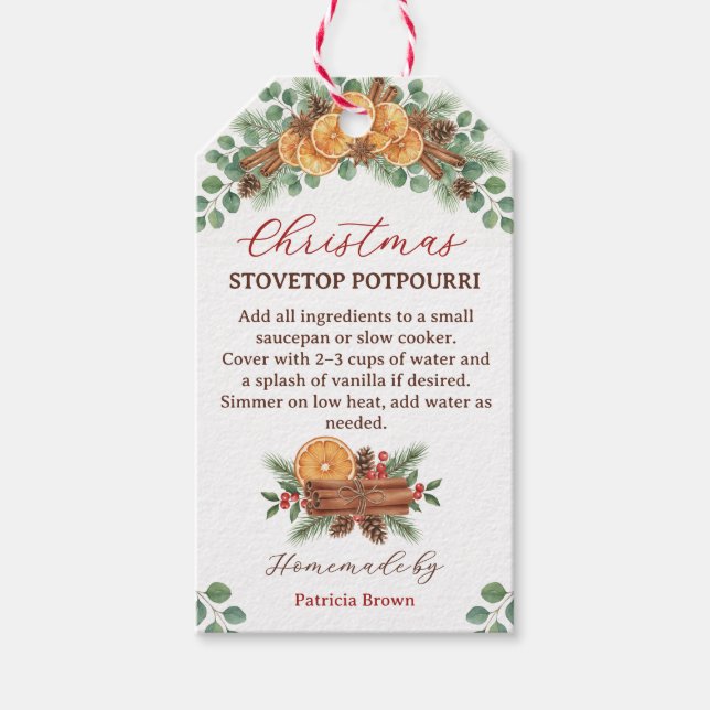 Homemade Christmas Stovetop Potpourri Recipe Tag (Front)