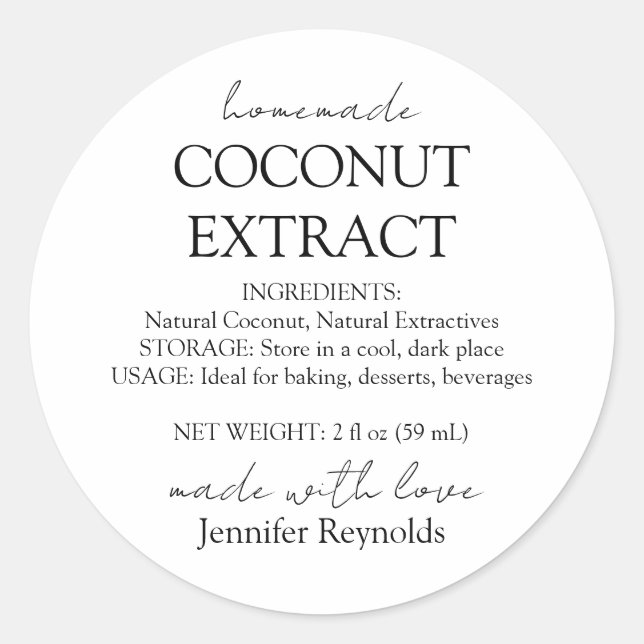 Homemade Coconut Extract Bottle Instructions Classic Round Sticker (Front)